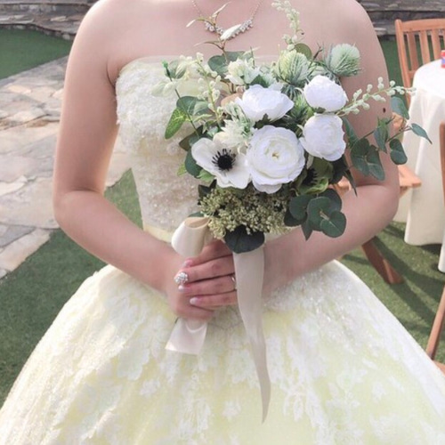 ウェディングブーケ　白　アネモネ　ブートニア付き d7d1b01d209e0d8028cd68d28fa949