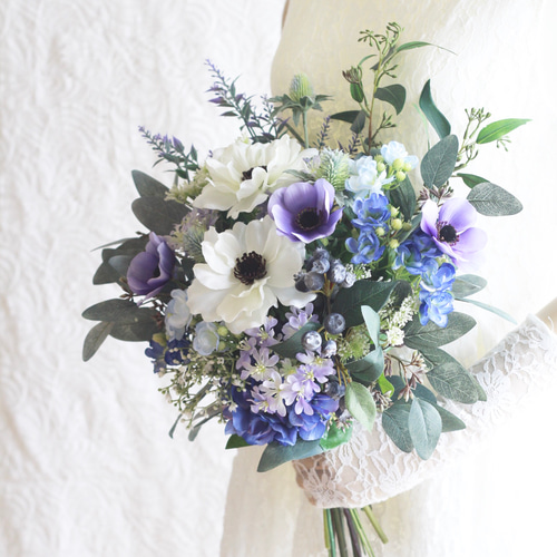 NEW アネモネ＆ユーカリ -blue×purple- ウェディングブーケ&ブートニア