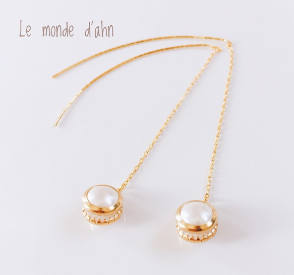 【夏日與珍珠】白珍珠美式耳環/金色 第1張的照片