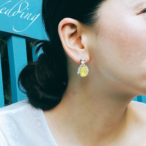 ブライダル】Swarovski イエローオパール × ビジュードロップ ピアス