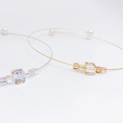 【2Way】swarovski キューブ × ワイヤー チョーカー ネックレス/Gold 6枚目の画像