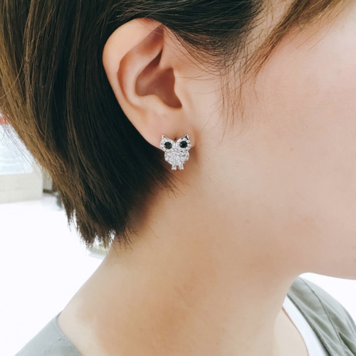 New】ラッキーアイテム フクロウ ピアス 幸運を呼ぶ鳥「Silver
