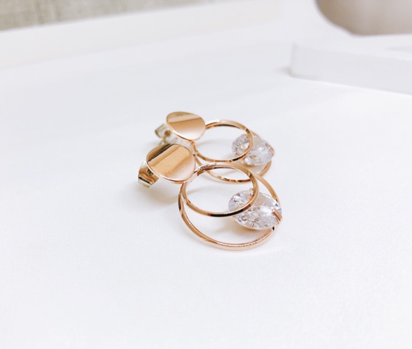“華麗”大顆粒立方圓形雙環耳環“Pink Gold” 第4張的照片