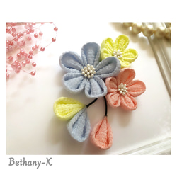 ◆小花が可愛い和モダン髪飾り(下がり付き)◆桜×レモネード×こおり色のつまみ細工　BETHANY- K 5枚目の画像