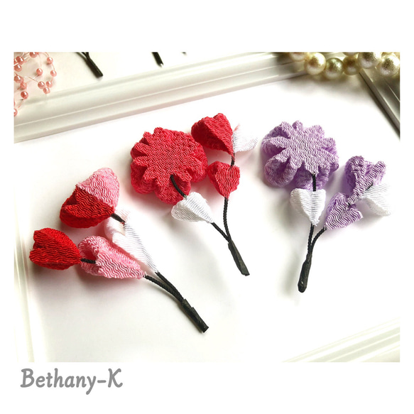 受注≪可愛すぎる下がり単品≫白藤　白色のつまみ細工　BETHANY- K_ベサニK製作所 6枚目の画像