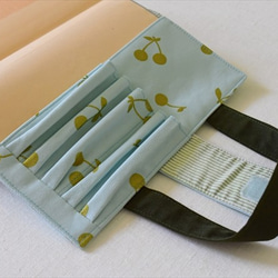 看護学生のための筆記用具が5本収納できるレビューブックカバー（さくらんぼ／ミントグリーン） 4枚目の画像