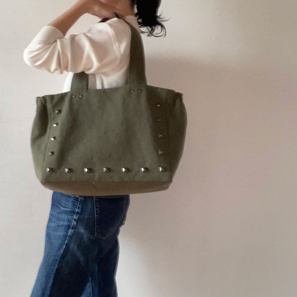 【受注製作】ギャザートート：Studs*Magazine（カーキ）