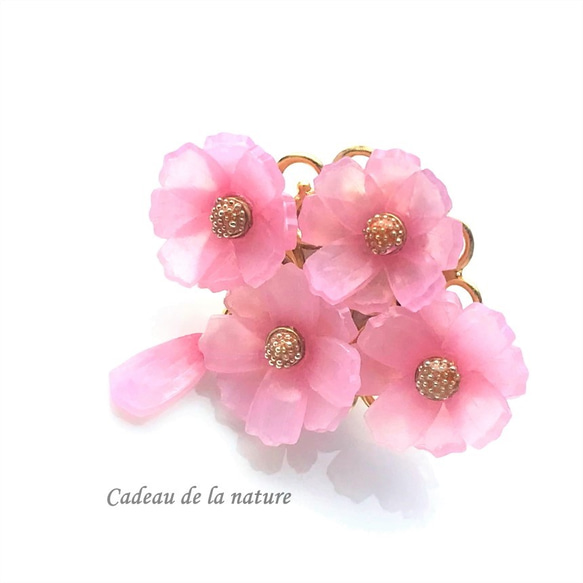秋桜(コスモス)の帯留め［ピンク］ 2枚目の画像