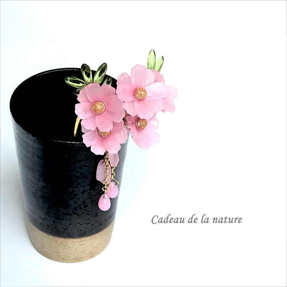 秋桜（コスモス）の二本軸かんざし［ピンク］ 4枚目の画像