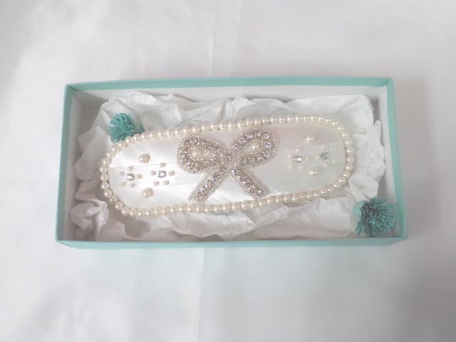 キラキラリボンとパールのドレス用ヘッド飾り（ボンネスタイル）
