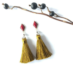 【SALE】七宝焼 Long tassel♦ピアス～red×masterd yellow～ 1枚目の画像