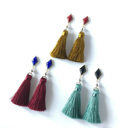 【SALE】七宝焼 Long tassel♦ピアス～red×masterd yellow～ 4枚目の画像