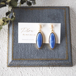 景泰藍棉珍珠琥珀吊式耳環 - 薰衣草藍 - 第2張的照片