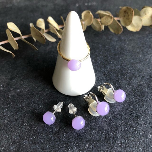 小さなガラスピアス＆リングセット～lavender〜 3枚目の画像