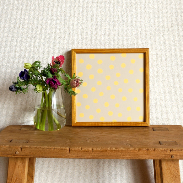 「mimosa dot（beige grey & yellow）」20cm角ポスター 6枚目の画像