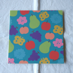 「花と果実と蝶模様（ブルー）」20cm角ポスター 5枚目の画像