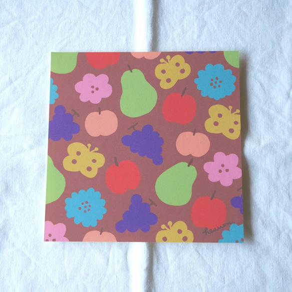 「花と果実と蝶模様（ブラウン）」20cm角ポスター 4枚目の画像