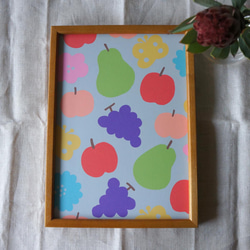 「花と果実と蝶模様（グレイ）」A4ポスター 7枚目の画像