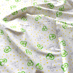 ＊【70×50cm】サテン生地（オーガニックコットン）スミレとリボンと水玉（green-grey-yellow） 3枚目の画像