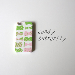 【iPhone/Android】側表面印刷＊ハード＊スマホケース＊candy butterfly(pink×green) 1枚目の画像