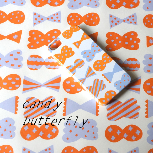 【iPhone/Android】ハード型ケース＊「candy butterfly(orange×smoky blue)」 2枚目の画像