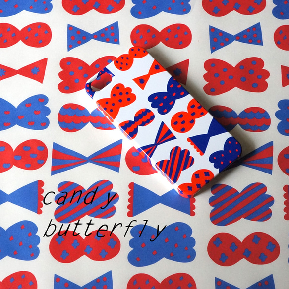 【iPhone/Android】側表面印刷＊ハード＊スマホケース＊candy butterfly(red × blue) 2枚目の画像