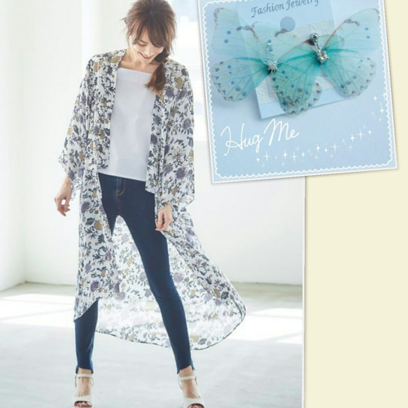 ~chiffon butterfly~羽ばたく蝶々 シフォン ピアス イヤリング シルバー925 14kgf 2枚目の画像