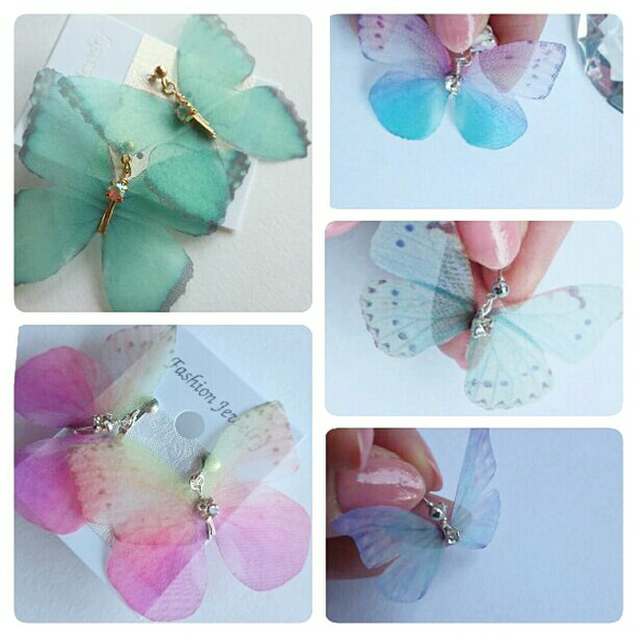 ~chiffon butterfly~羽ばたく蝶々 シフォン ピアス イヤリング シルバー925 14kgf 4枚目の画像