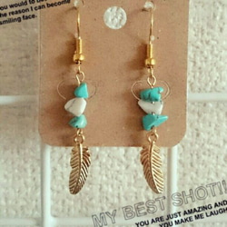 ~Turquoise × feather~  ターコイズ フェザー ピアス 2枚目の画像