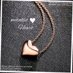 B品★~K18gp~metallic Heart ピンクゴールド チェーン ネックレス 1枚目の画像