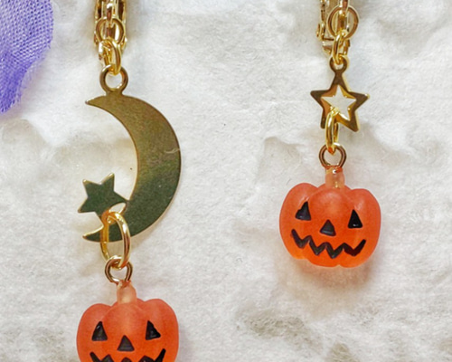 No.615-B　ハロウィン☆レジンピアス・イヤリング(カボチャ) No.615-B ハロウィン☆レジンピアス・イヤリング(カボチャ