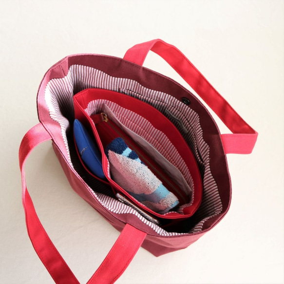 イチゴ　倉敷産帆布使用バッグインバッグ（薄型）【受注製作】 4枚目の画像