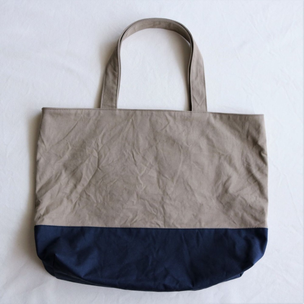 グレーベージュ×ミッドナイトブルー　浜松産帆布使用トートXL【受注製作】