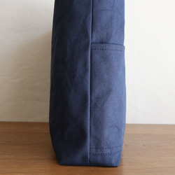 (外ポケット)ミッドナイトブルー　浜松産帆布使用横長トートL【受注製作】 4枚目の画像