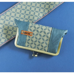 畳縁×PUレザーのカードケース・ミニ財布　Peacock blue 【受注製作】 1枚目の画像