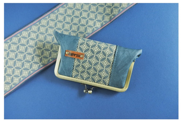 畳縁×PUレザーのカードケース・ミニ財布　Peacock blue 【受注製作】 1枚目の画像