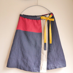 【マロン様オーダー】リネンパッチデザイン巻きスカート 1枚目の画像