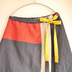 【マロン様オーダー】リネンパッチデザイン巻きスカート 3枚目の画像