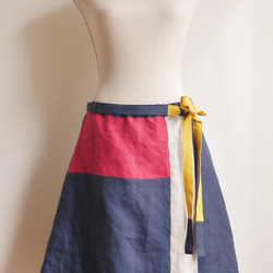 【マロン様オーダー】リネンパッチデザイン巻きスカート 4枚目の画像