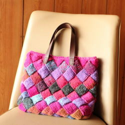 【年末セール】バスケット編みのワンマイルバッグ ピンクミックス 1枚目の画像