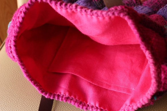 【年末セール】バスケット編みのワンマイルバッグ ピンクミックス 3枚目の画像