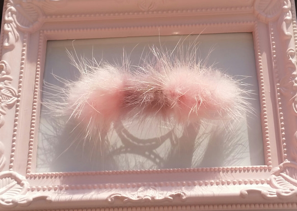 ふわふわミンクファーのバレッタ　ピンクとピンクムーヴ 2枚目の画像