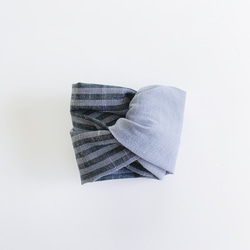会津木綿のターバン(灰棒縞×グレー) 2枚目の画像