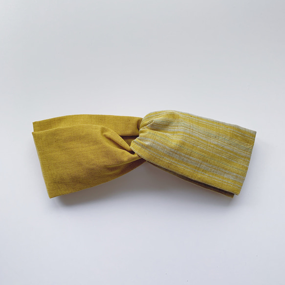 会津木綿のターバン(黄縞×黄) 1枚目の画像
