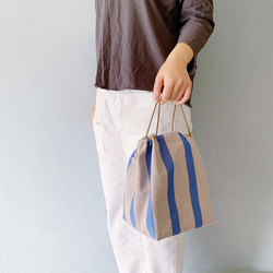 会津木綿のキューブ手提げバッグ 2枚目の画像