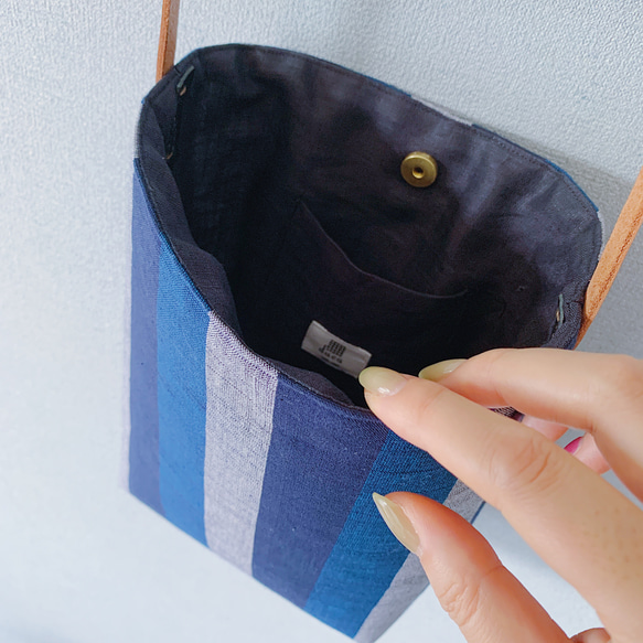 会津木綿のショルダーバッグ(青縞) 3枚目の画像