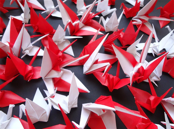紅白折り鶴シャワー：ブライダルアイテム 3枚目の画像