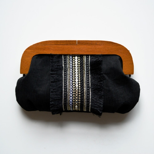 fringe&ribbon-【2way】フリンジリボンの木製口金クラッチバッグ