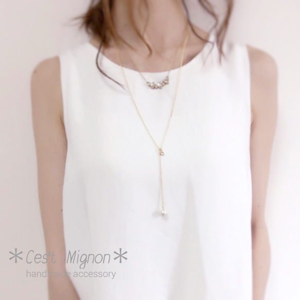 【14kgf】petit swaro×pearl long necklace 2枚目の画像