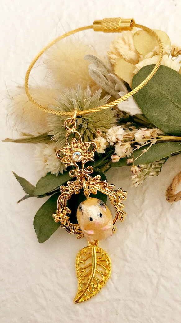 受注製作 キンクマハムスターのリングキーホルダー（ボタニカル